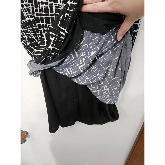 Anne Klein Faux Twist Front Dress Sz 12 Large Black/White Geometric Sleeveless - Picture 6 of 8